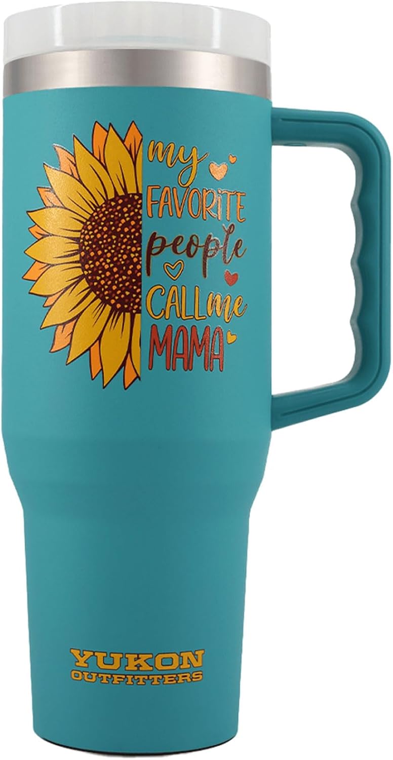 Yukon Outfitters Fit Forty 40oz Double Wall Vacuum Insulated Stainless Steel Tumbler with Reusable Straw & Ergonomic Handle | For Hot or Cold Beverage, Mama Sunflower