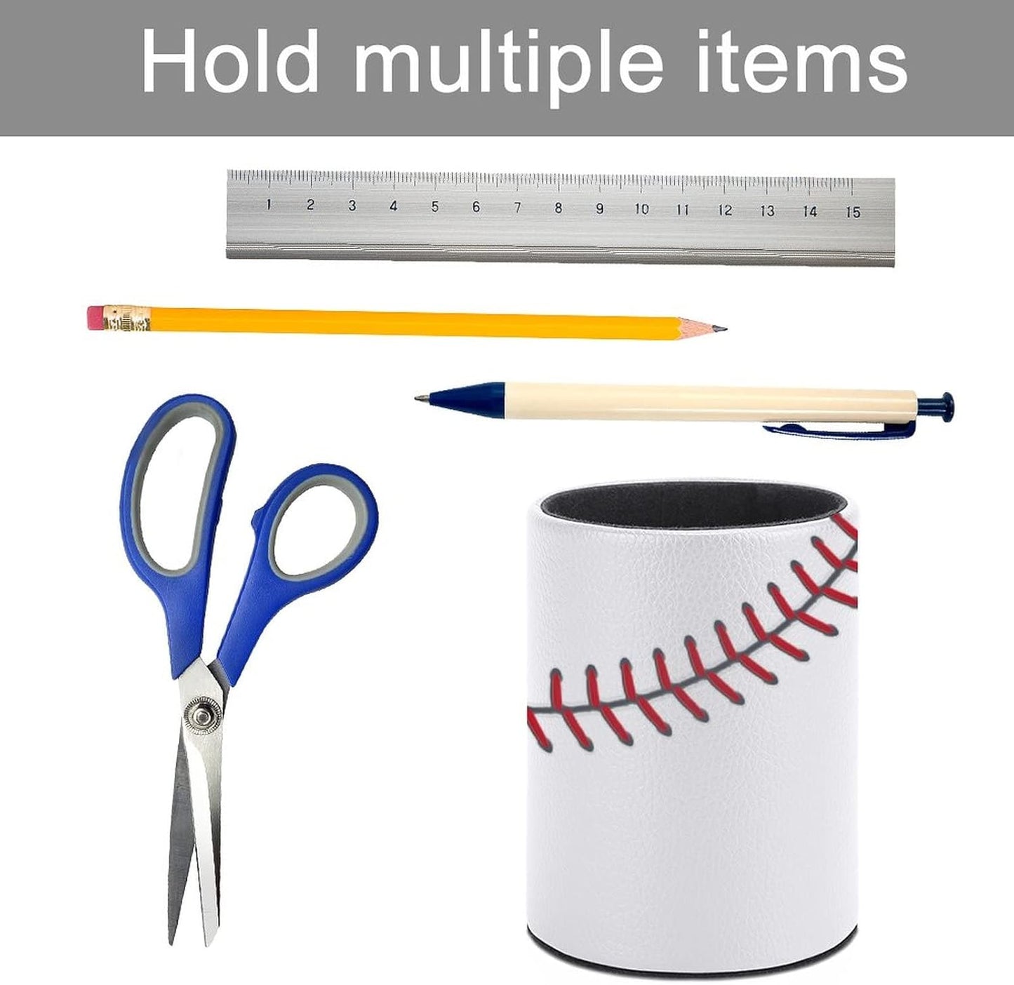 Ball Lace Baseball Pen Holder Pencil Organizer Cute Pencil Cup Desk Decor Makeup Brush Holder PU Multifunctional Office Suppliesfor Home Classroom School