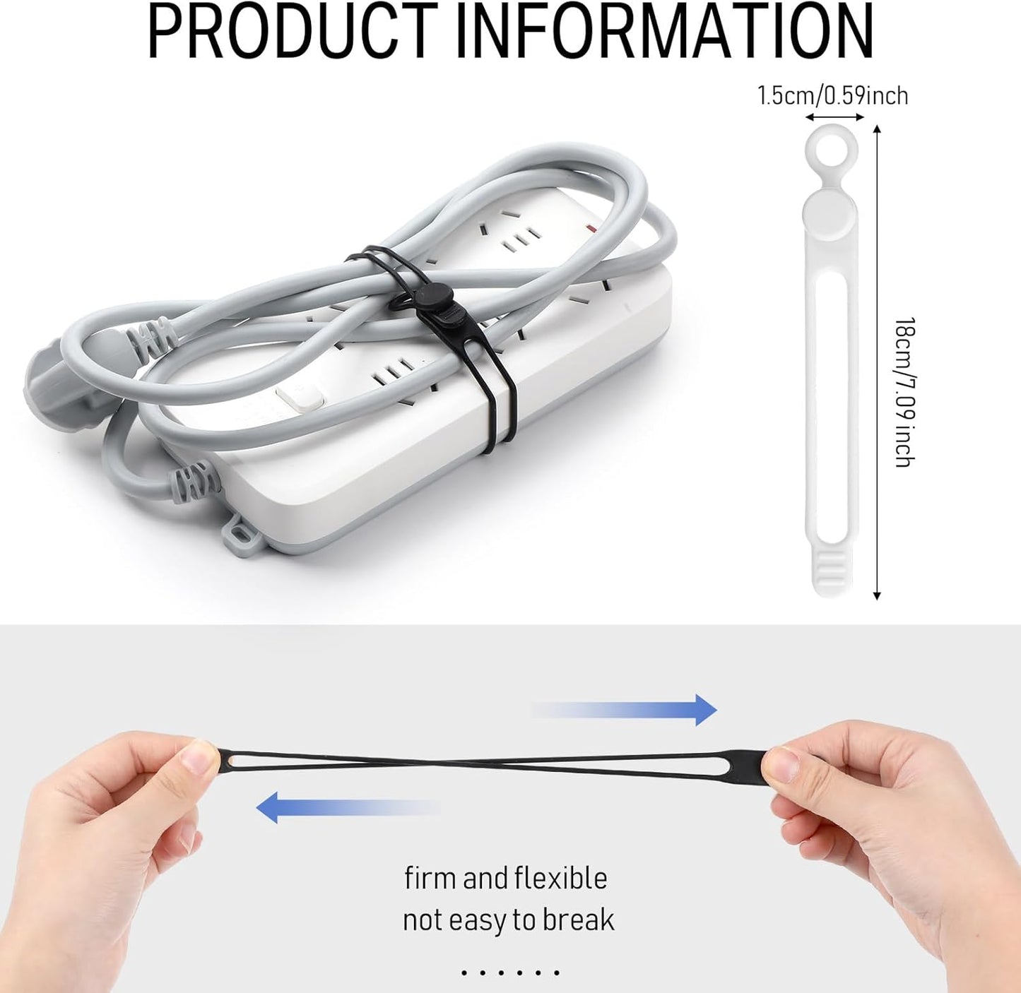 Nuanchu 40 Pcs Silicone Cable Ties Reusable Holder Adjustable Straps Multipurpose Charging Cable Organizer for Fastening Charging Cords Wires(7.1 Inch,Black, White)