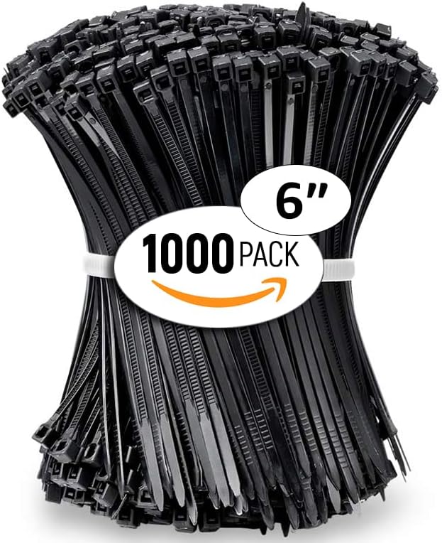 ALBO Zip Ties Black 6 Inch 1000 Pack 40 lb, Long Plastic Cable Ties Thick 0.14 Inch Tie Wraps Heavy Duty UV Resistant Nylon Wire Ties for Indoor and Outdoor