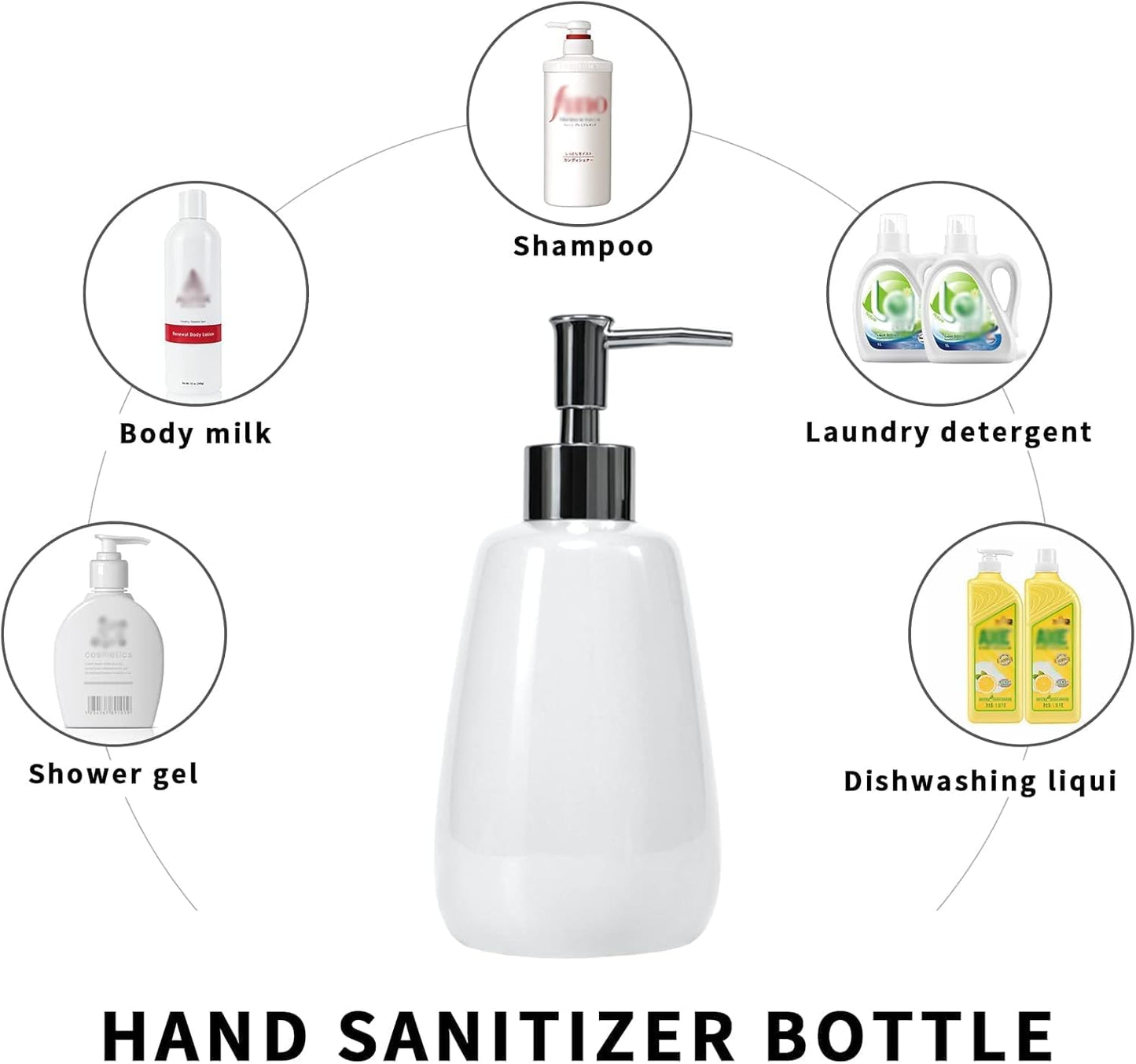 White Hand Soap Dispenser Ceramics Bottles with Elegant Pump Top Bathroom Empty Shampoo Bottles 10oz/300ml