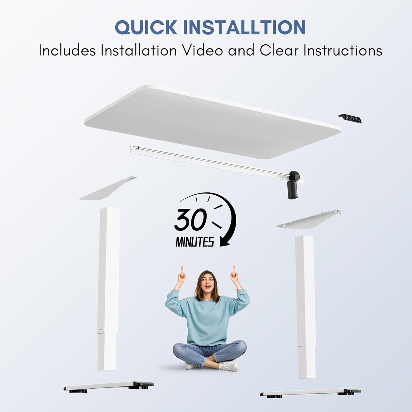Furmax Electric Height Adjustable Standing Desk Large 48 x 24 Inches Sit Stand up Desk Home Office Computer Desk Memory Preset with T-Shaped Metal Bracket, White