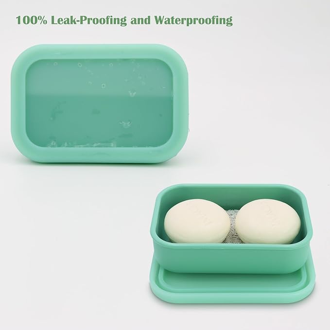 OLAMAR Solid Shampoo Bar Holder,Silicone Travel Soap Case,Enhanced Leak Proof Soap Container with Drainage Layer Soap Holder, Suitable for Bathroom,Camping and Gym (Green, Large)