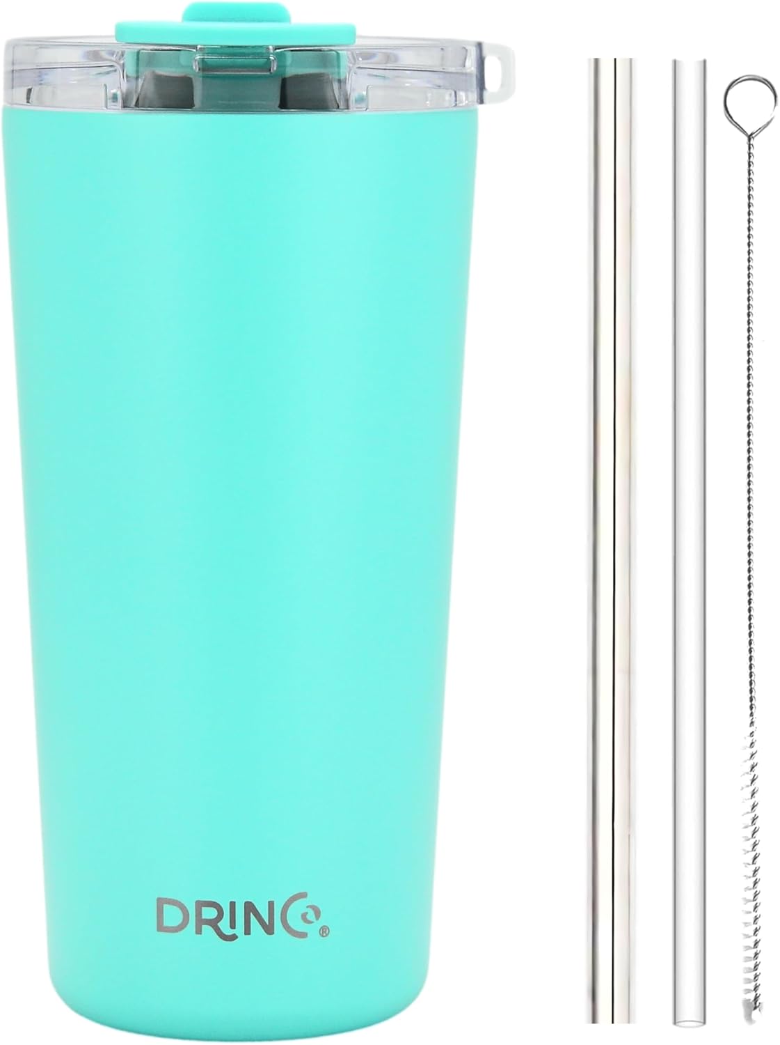 Drinco - 20 oz Stainless Steel Tumbler | Double Walled Vacuum Insulated Mug With Lid, 2 Straws, For Hot & Cold Drinks (2pk 20oz Teal & Pink, 2PK)