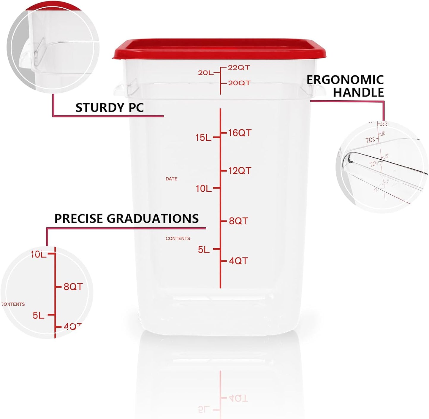 4 Pack 22 Quart Square Food Storage Containers with Lids – Commercial Restaurant Food Storage Containers for Restaurant and Kitchen Storage