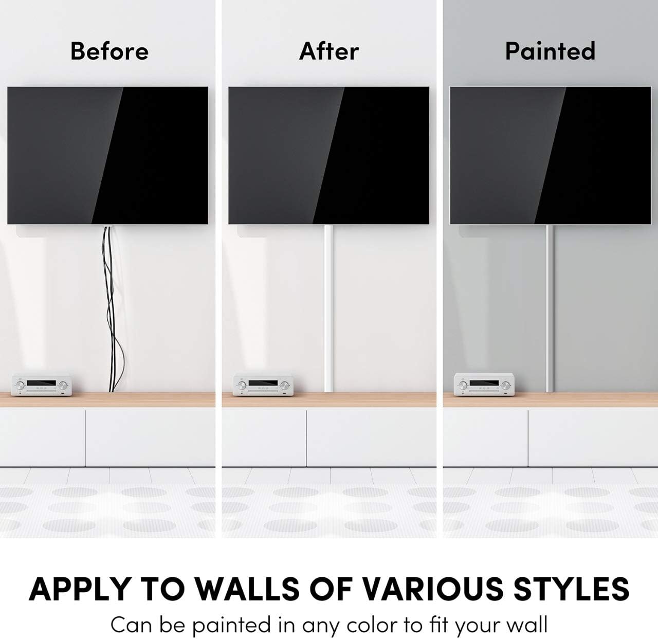 Cord Hider 153in - Cord Covers for Wires - Paintable Cable Hider - Cable Management - Wire Hiders for TV On Wall - Cable Management Cord Hider Wall - Cable Raceway - 9X (L17 x W0.95 x H0.5) - Black