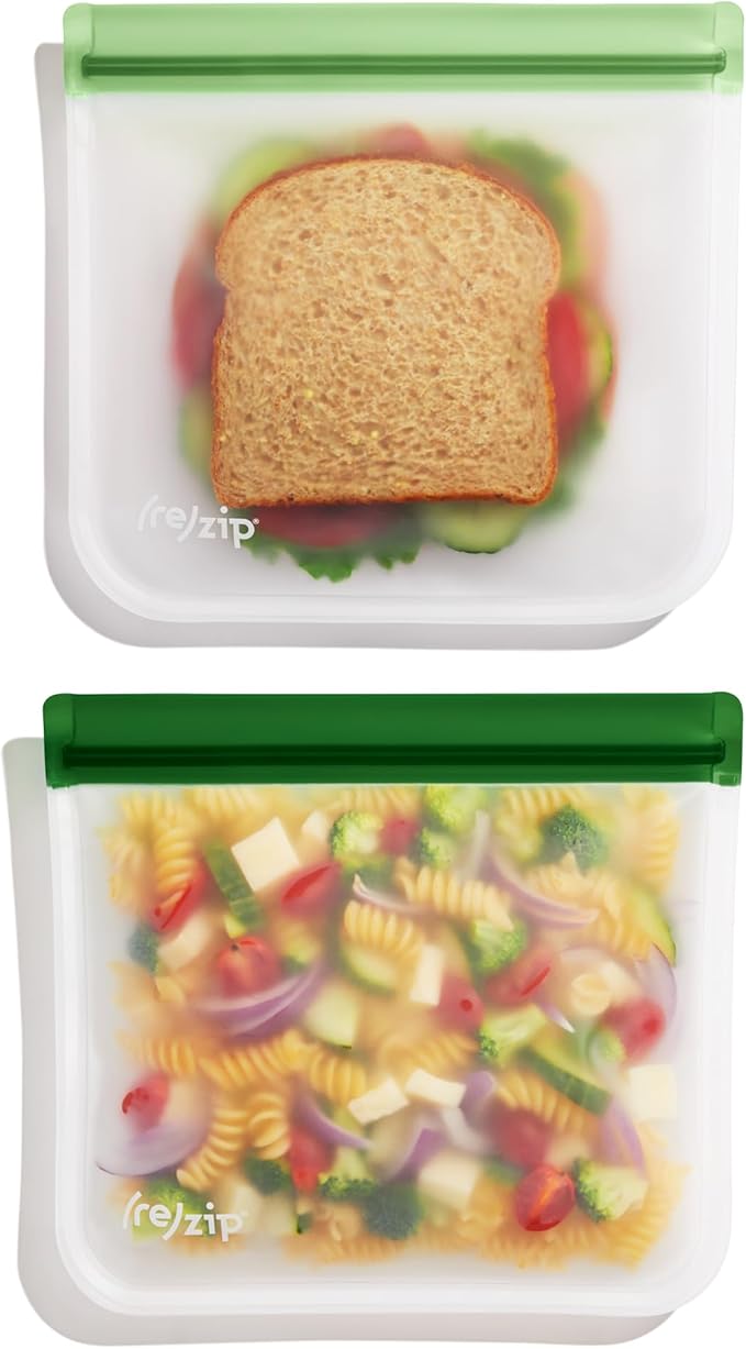 (re) zip Reusable Bag Drying Rack and Organizer | Includes 2 Reusable Leakproof Flat Lunch Bags | Wide Prongs for Drying, Vertical Storage for Easy Access | Disassembles for Effortless Storage