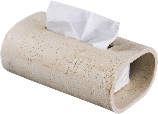 Natural Travertine Textures Tissue Box Holder Rectangle, Resin Facial Tissue Holder Cover, Decorative Bulk Tissue Paper Dispenser for Bathroom Kitchen Bedroom Living Room Office (Beige)