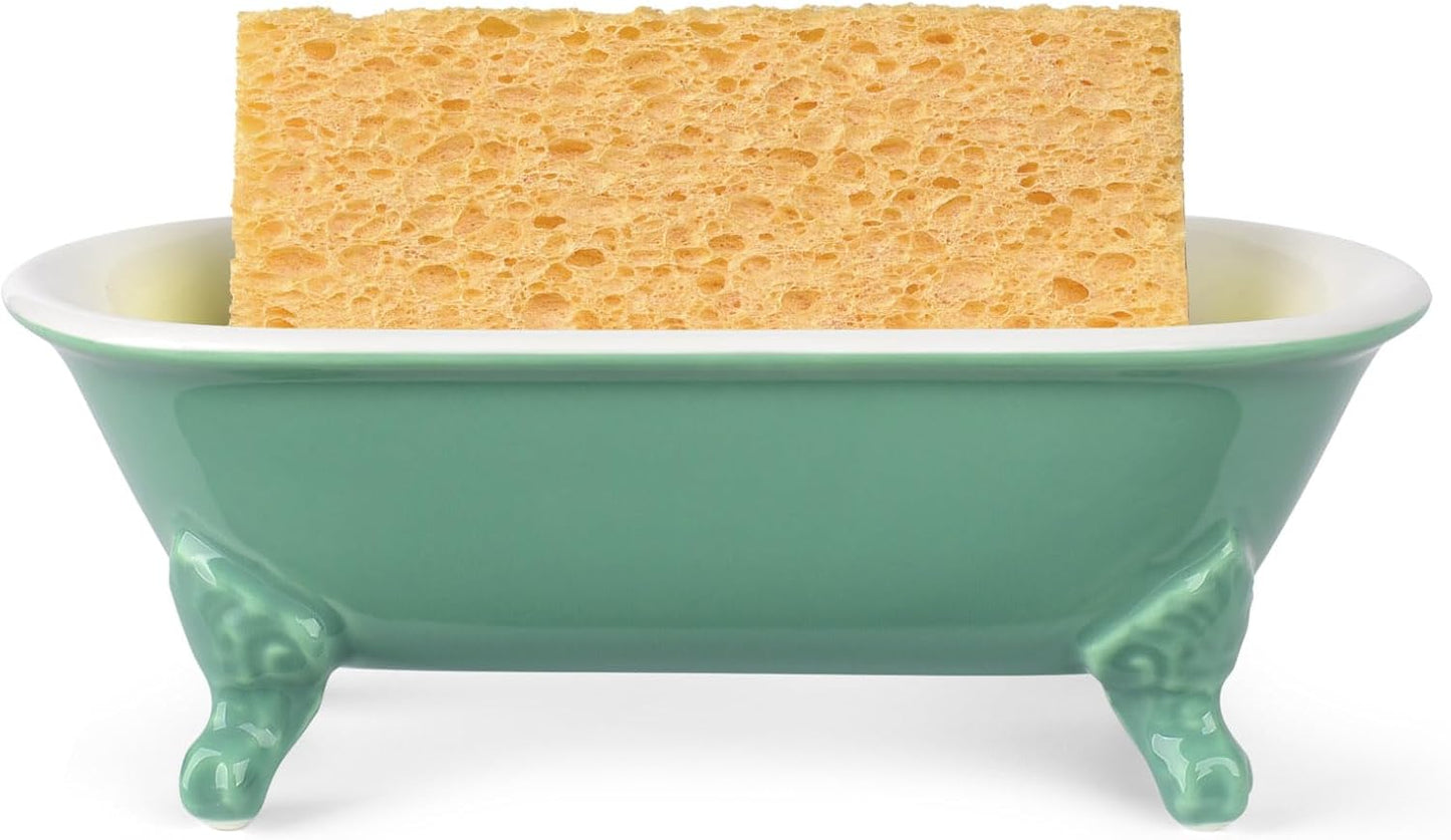 6.5" Ceramic Mini Decorative Clawfoot Bathtub Bar Soap Dish, Kitchen Sponge Holder and Shower Tray for Bathroom, 1 Pack(Mermaid)