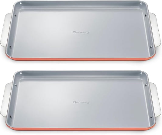 Caraway Non-Stick Ceramic Large Baking Sheet Duo - Naturally Slick Ceramic Coating - Non-Toxic, PTFE & PFOA Free - Perfect for Baking, Roasting, and More - Large (18" x 13") - Perracotta