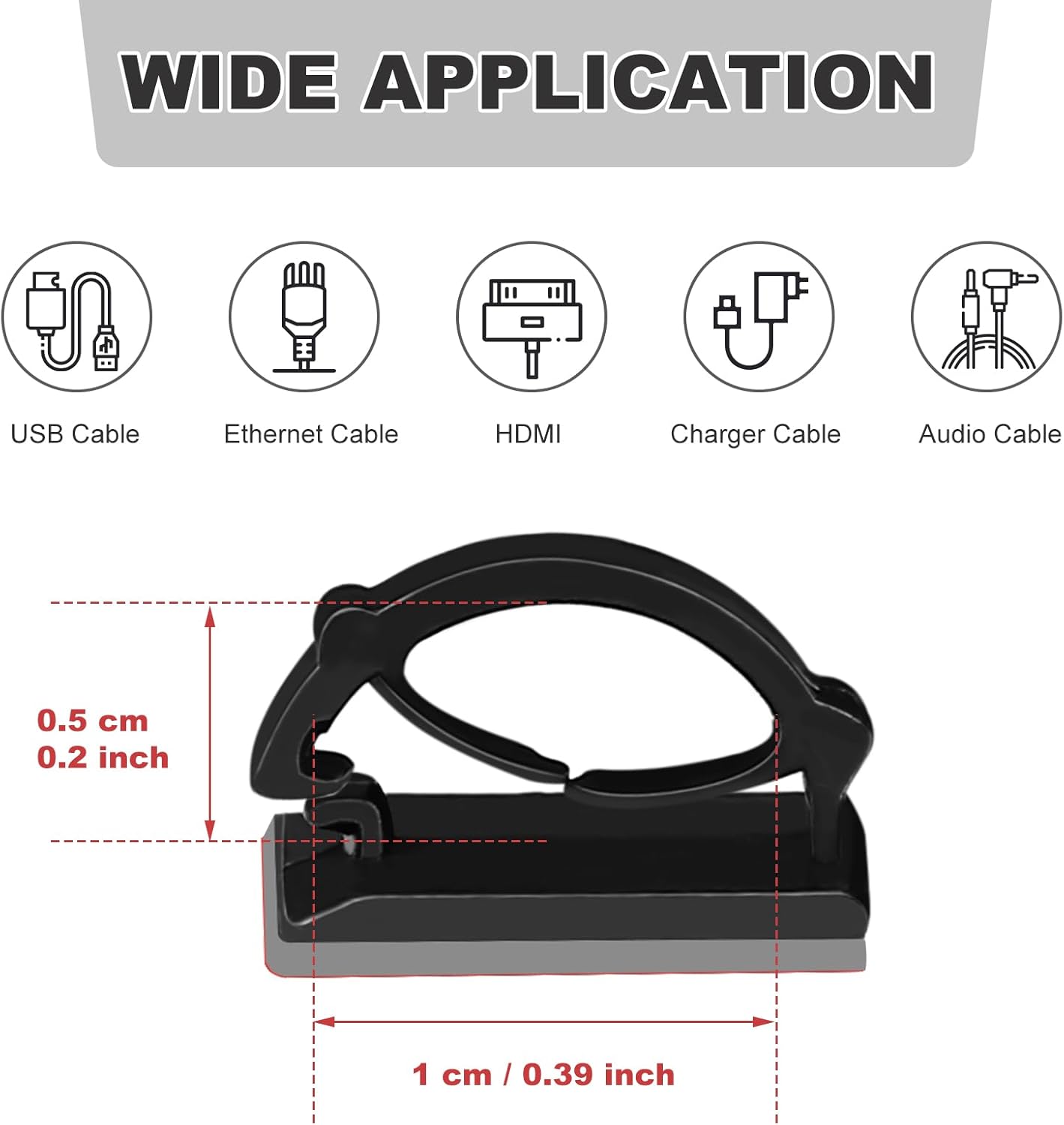 GWHOLE 100Pcs Adhesive Cable Clips Cord Organizer Wire Management for Car Office and Home