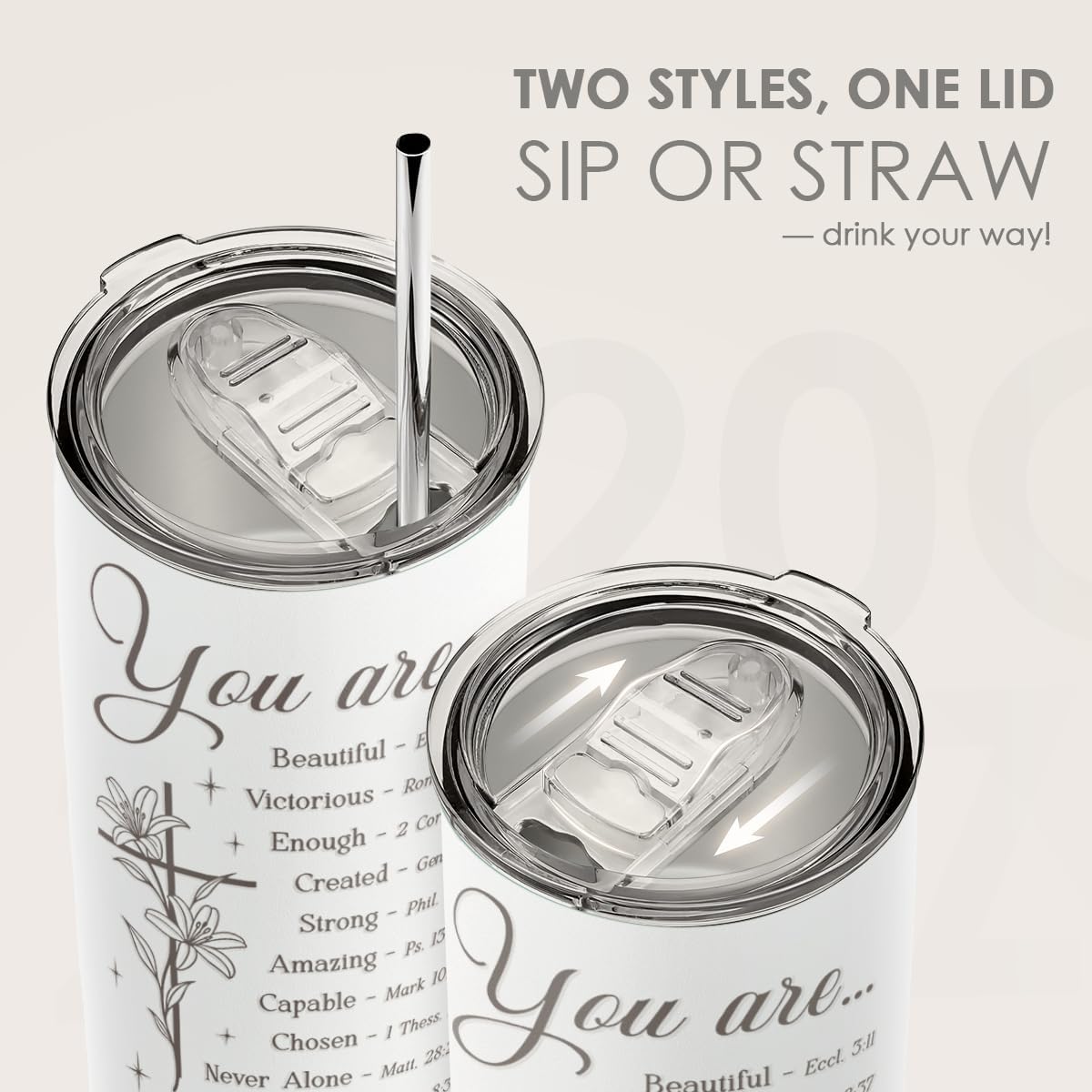 SANDJEST Christian Tumbler 20oz, Stainless Steel Travel Cup with Lid, You are Insulated Coffee Mug, Christian Gifts for Women Girls Friends Sisters on Birthday Christmas