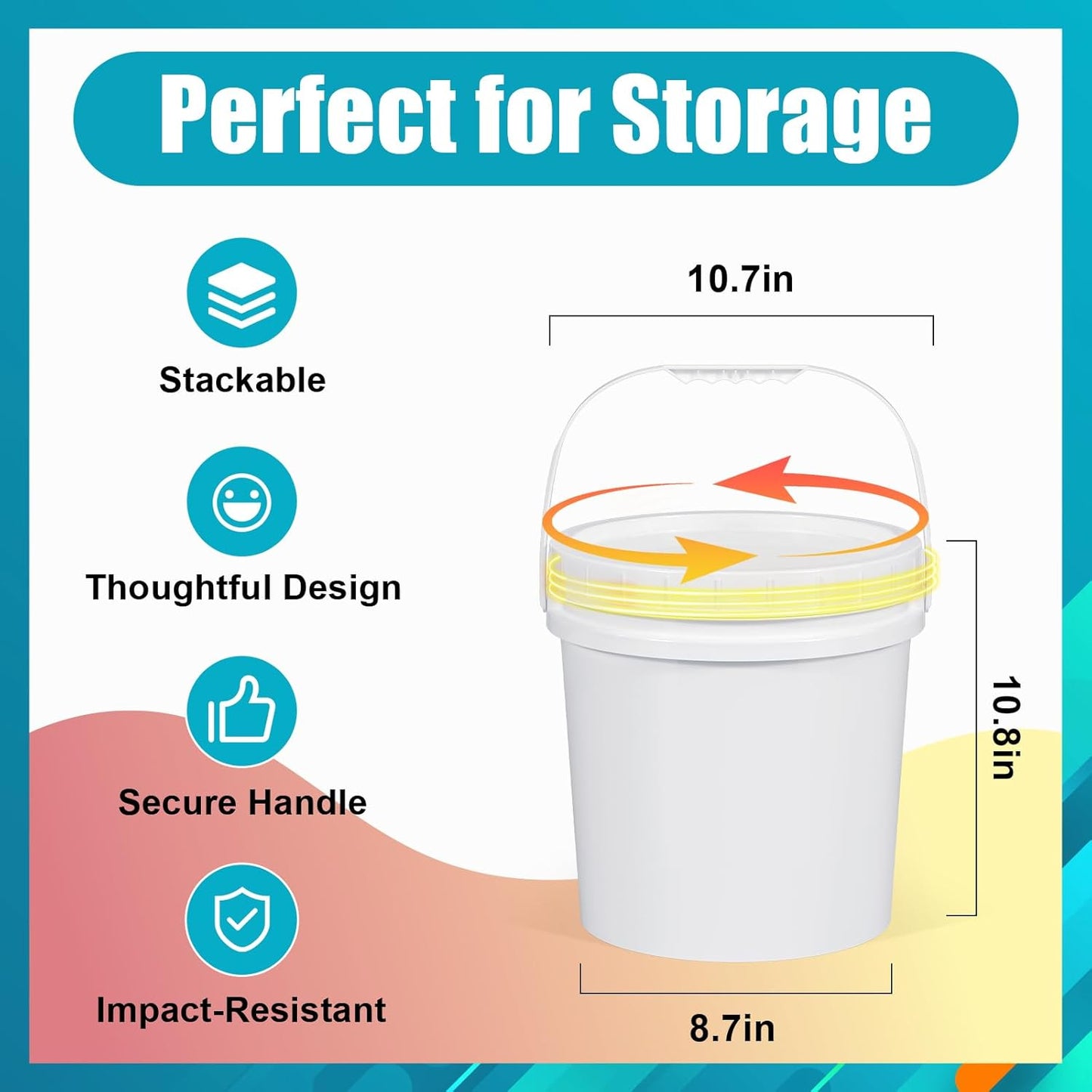 2.6 Gallon Plastic Bucket with Screw Lid 3 Pack - Food Grade Small Storage Bucket for Water, Food, Paint, Cleaning Supplies (BPA-Free, Stackable)