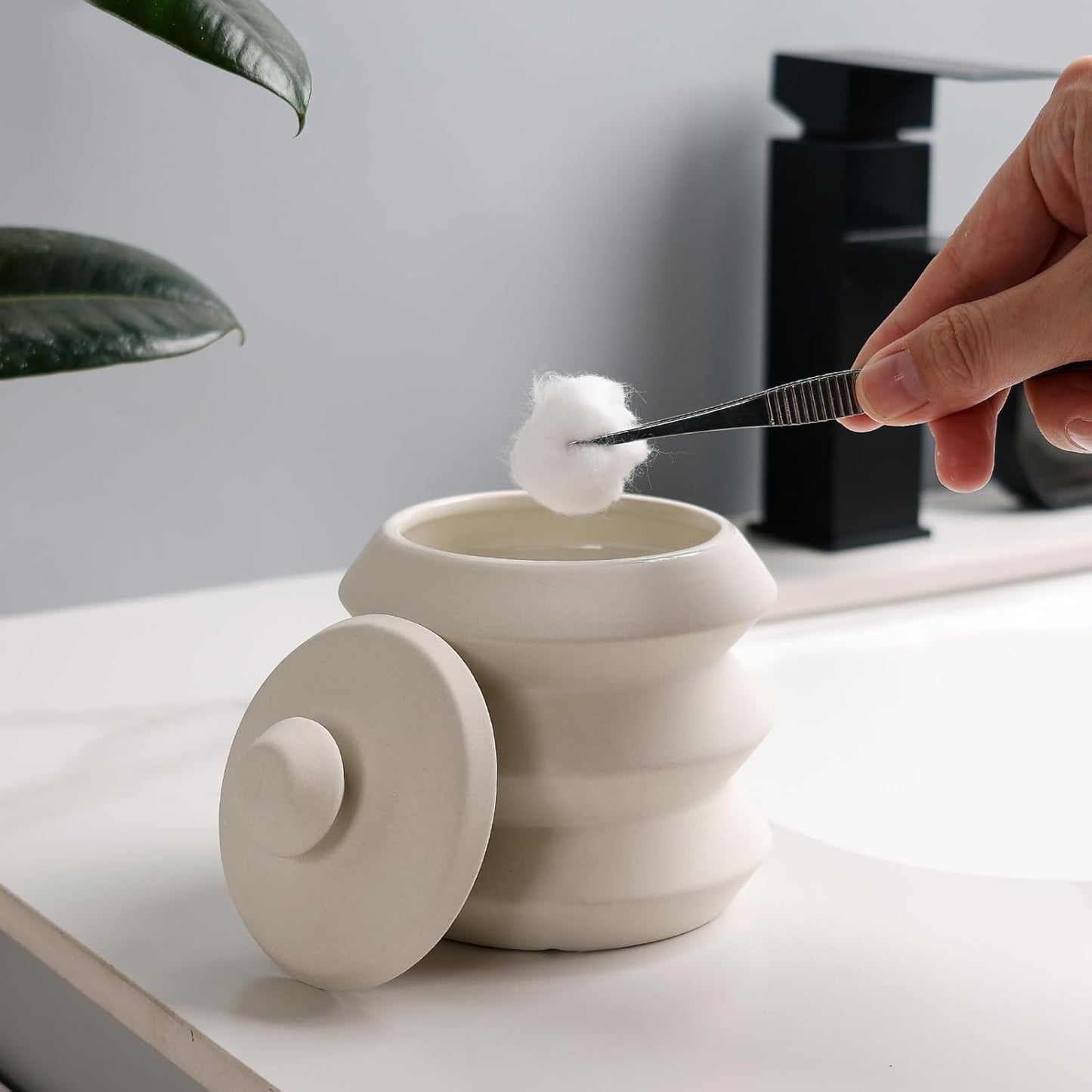 Bathroom Accessory Set 5PCS, Beige Ceramic Bathroom Accessories Set, Unique Design Small Bathroom Accessories Sets Complete, Home Apartment Minimalist Bathroom Decor Vanity Countertop, ANTIS'S HOME