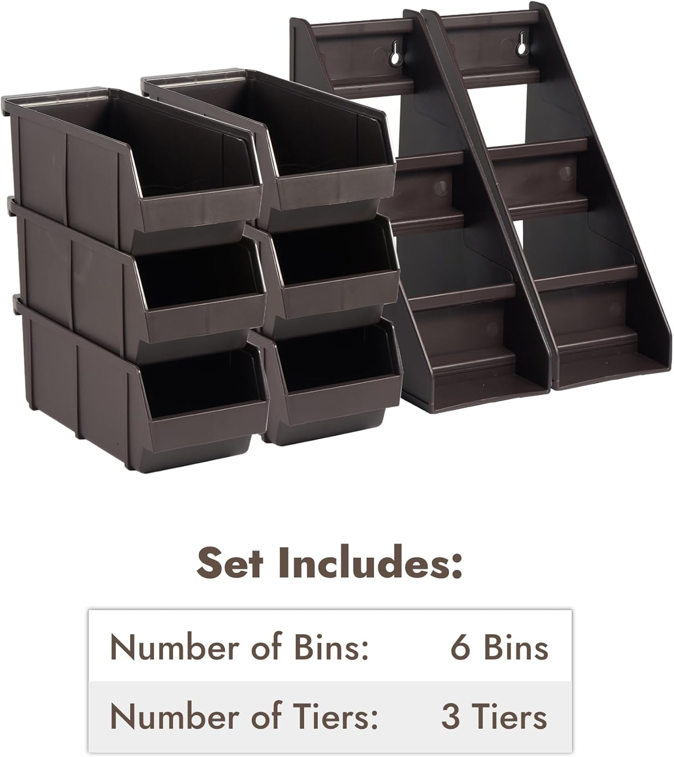 CURTA Brown Self Serve Condiment Bin Stand Set, 3-Tier Stand with 6 Bins, 20" D x11.5" W x 14" H, Coffee Bar Beverage Station