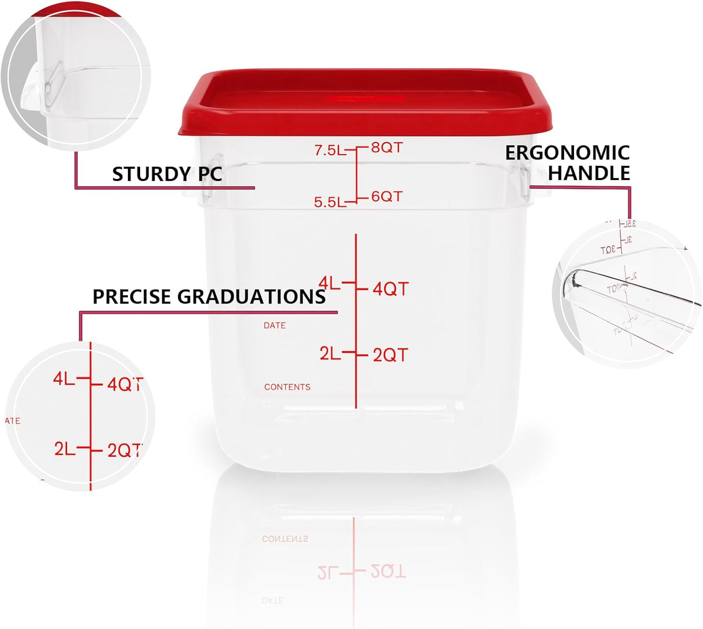 4 Pack 8 Quart Square Food Storage Containers with Lids – Commercial Restaurant Food Storage Containers for Restaurant and Kitchen Storage