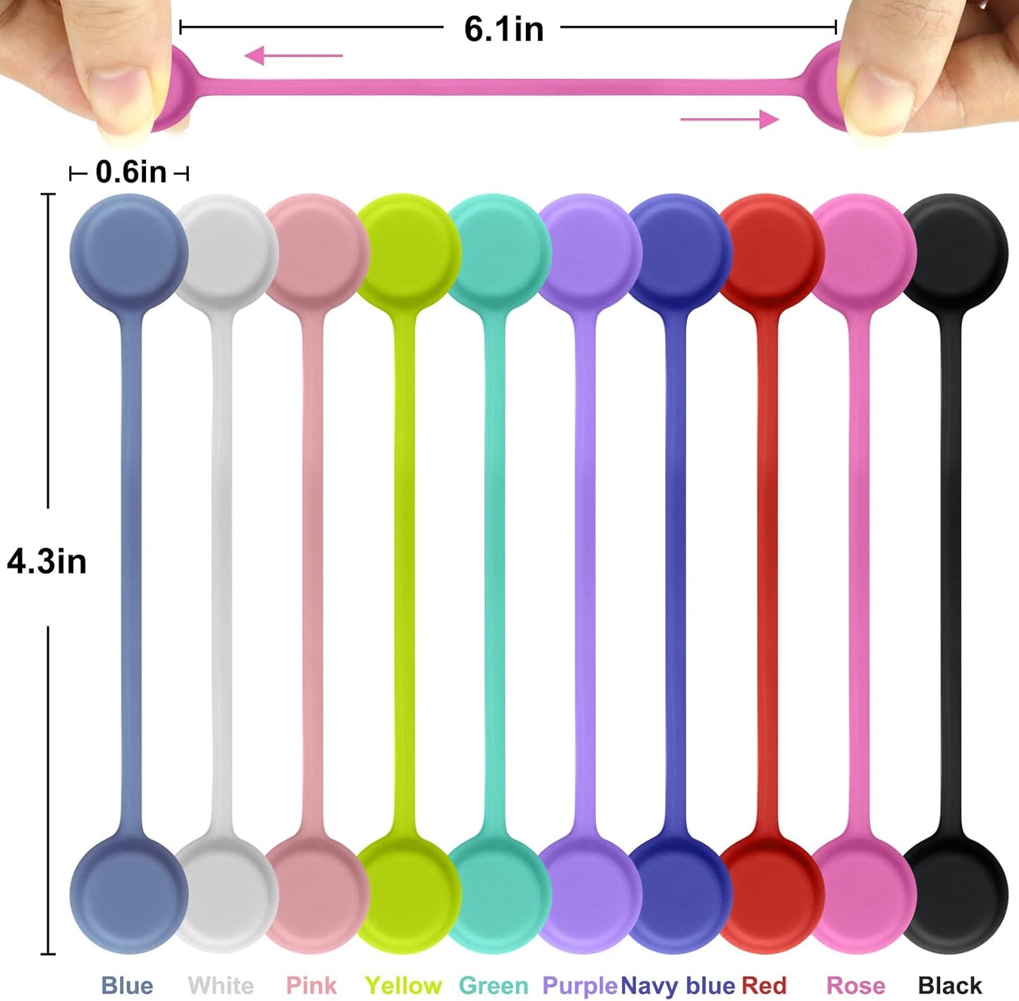 Motiloo Reusable Magnetic Cable Ties for Bundling and Organizing, Holding Stuff, Book Markers, Fridge Magnets Twist Ties(10 Colors - 10 Pack)