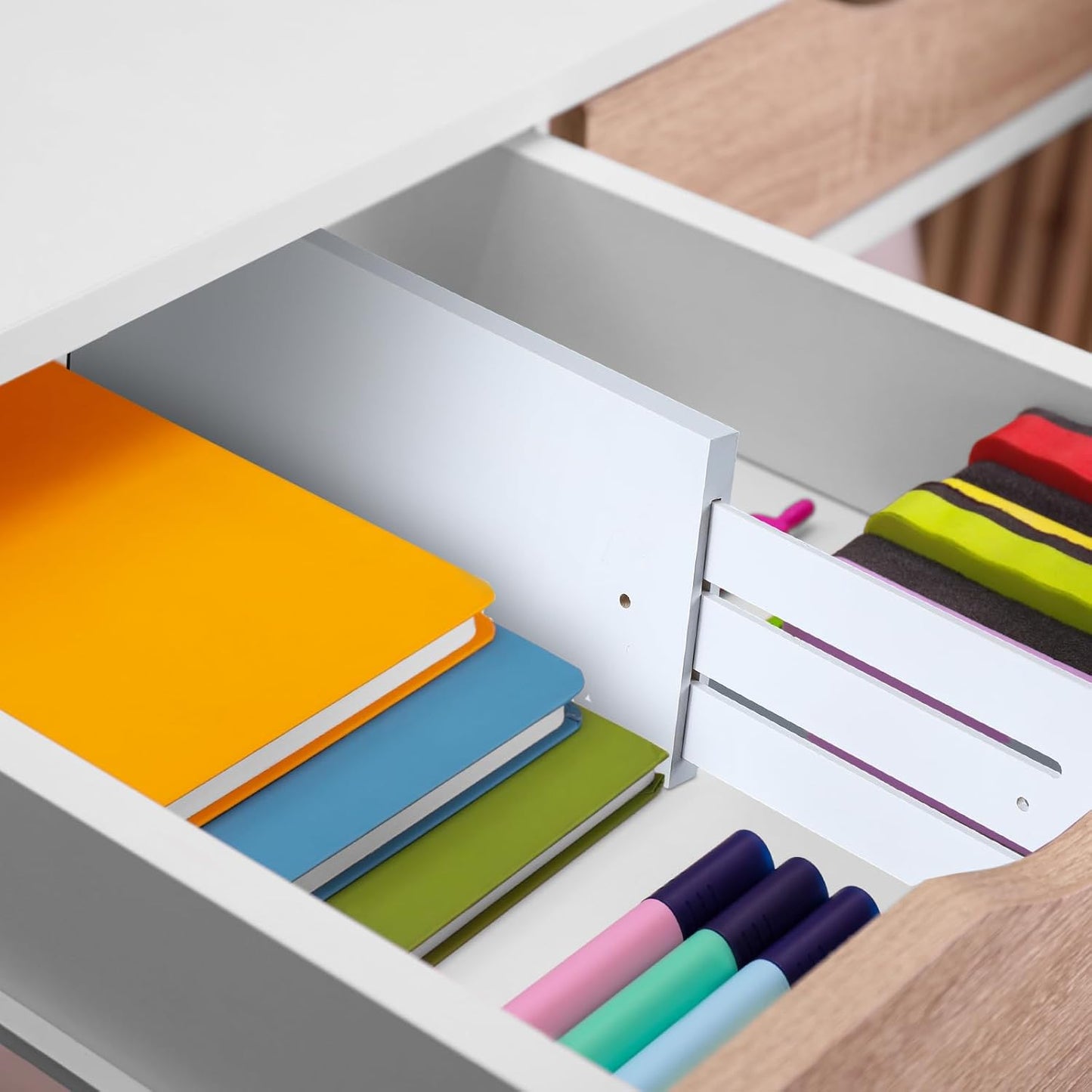 4 Pcs Deep Bamboo Drawer Dividers, Deep Kitchen Dresser Drawer Organizer with Spring Loaded for Clothes, Adjustable Expandable from 15-22 Inch(6 Inch,White)