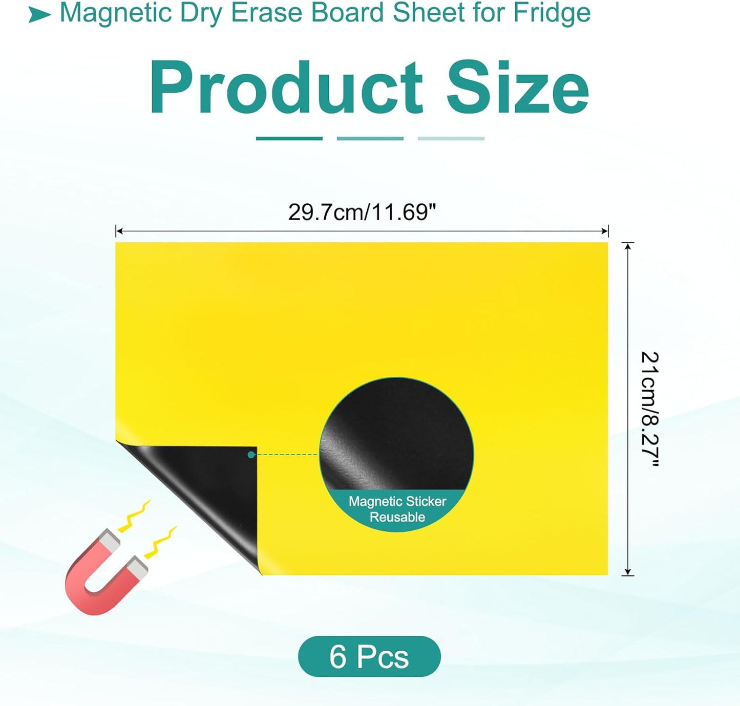 PATIKIL Magnetic Dry Erase Board Sheet for Fridge, 6 Pcs 12 x 8 Inch Erasable Refrigerator Whiteboard for Kitchen for Home Kitchen Organizer Planner Office Storage, Yellow (0.6mm)