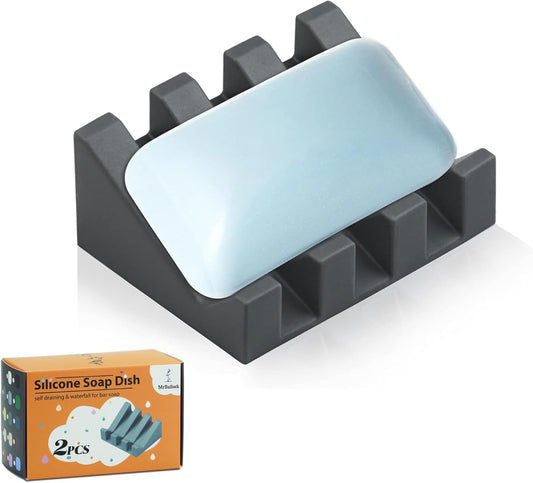 Silicone Soap Dish for Bar Soap Holder for Shower Bathroom Self Draining Waterfall Drying Tray Keep Soap Bars Dry Clean & Easy Cleaning (Grey1, 1)