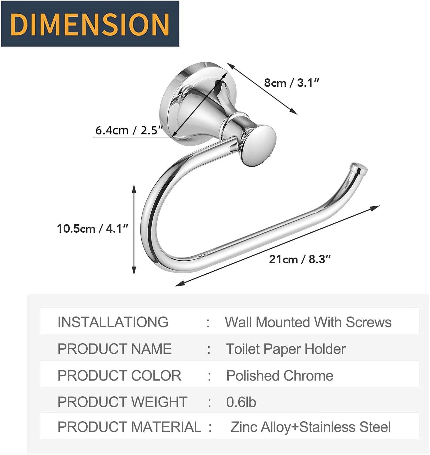 BESy Polished Chrome Toilet Tissue Paper Holder Polished Chrome Bathroom Accessories Toilet roll Paper Hanger, Wall Mounted, Rustproof