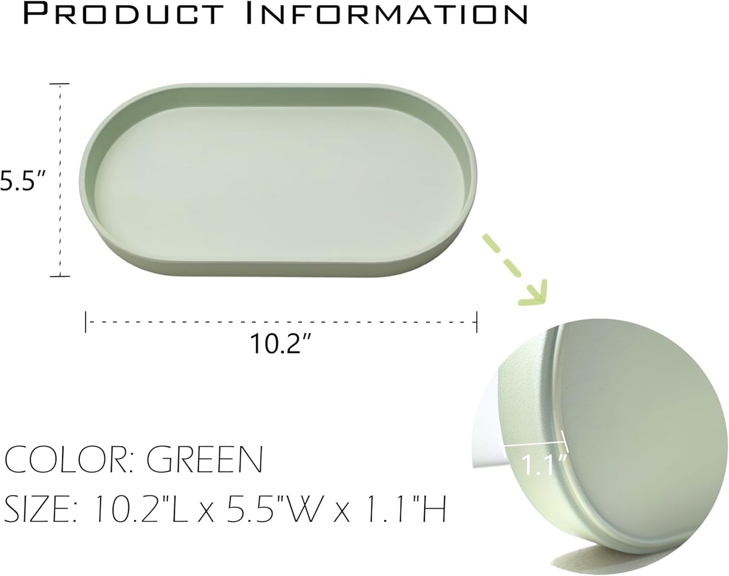 Green Small Tray (10 inch), Oval Tray for Kitchen Counter, Bathtub Bathroom Vanity Items, Countertop Organizer, Coffee Accessory, Bar, Serving Seasoning, Salt and Pepper, Soap, Perfume.