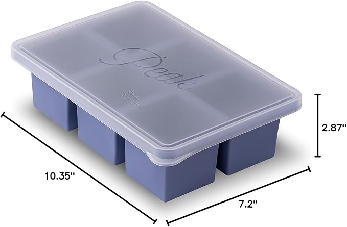 W&P Cup Cubes Silicone Freezer Tray with Lid, Blue, Makes 6 Perfect 1-Cup Portions, Freeze & Store Soup, Broth, Sauce, Leftovers, Dishwasher Safe