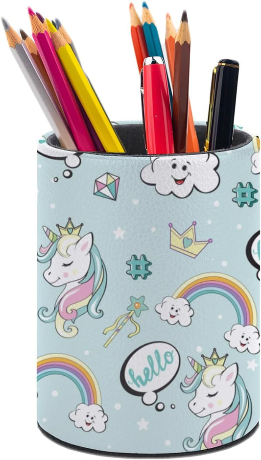 Pen Holder Pencil Organizer Cute Pencil Cup Desk Decor Makeup Brush Holder PU Multifunctional Office Suppliesfor Home Classroom School (Unicorn)