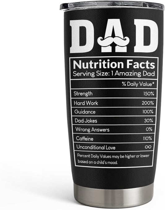SANDJEST Tumbler Gifts for Dad from Daughter, Son - Dad Nutrition Facts 20oz Stainless Steel Insulated Coffee Travel Mug Christmas, Birthday, Father's Day Gift