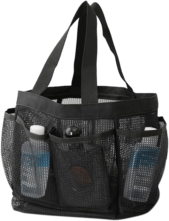 Mesh Shower Caddy Tote Bag Large Capacity Shower Basket with 9 Storage Pocket Portable Hanging Toiletry Bag Breathable Toiletry Caddy Organizer for Bathroom College Dorm Gym Camping Travel