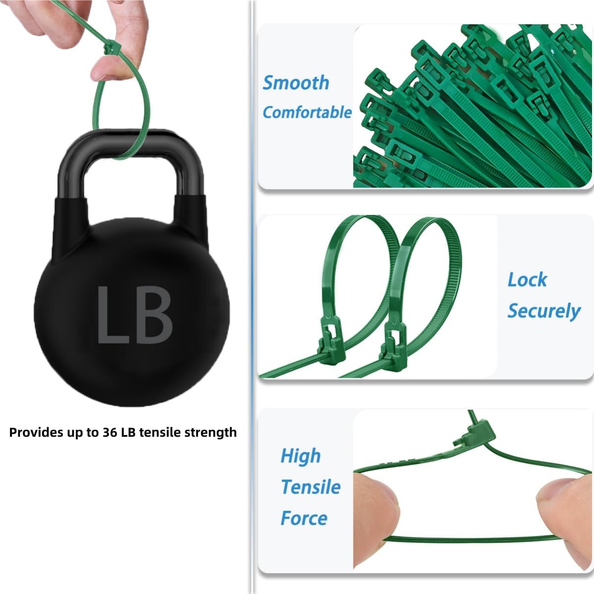 Reusable Cable Ties 6 Inch 100 PCS Green Heavy Duty, Releasable Adjustable Nylon Zip Ties with 36lbs Tensile Strength for Indoor and Outdoor Multipurpose Use