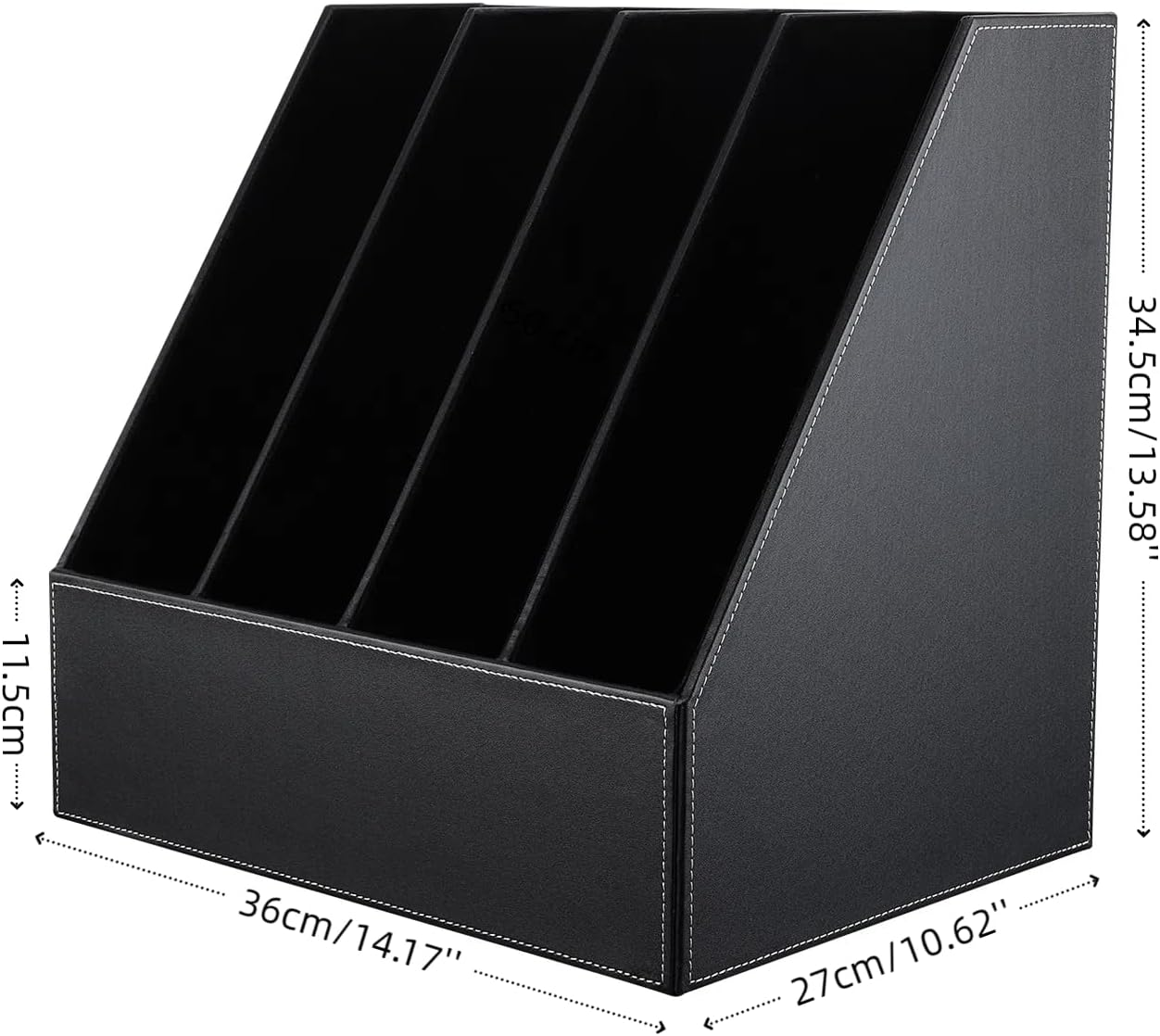 KINGFOM 4-Slot Wood Leather Document Files Holder Rack Stand Desk Files Organizer Papers Collection Cabinet (4 slot Black)