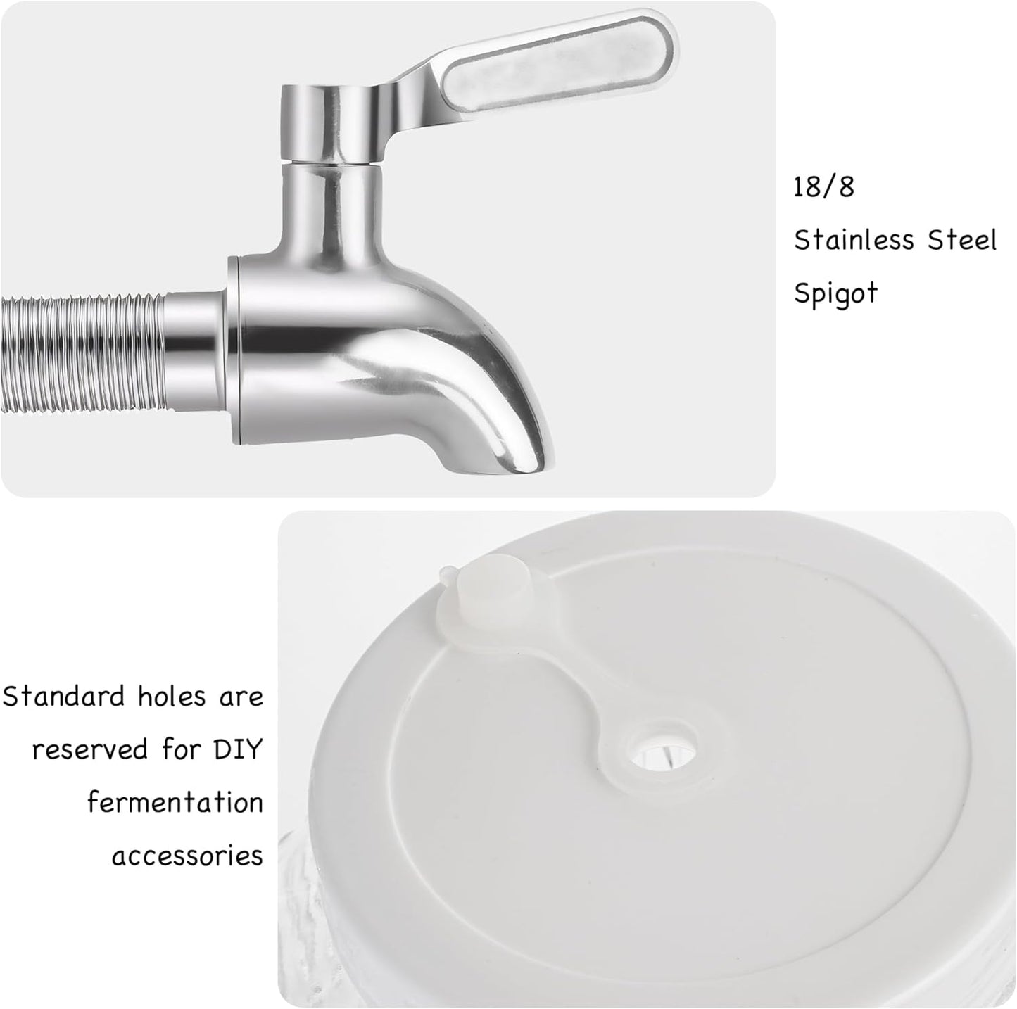 Amzcku 1 Gallon Glass Beverage Dispenser, 18/8 Stainless Steel Spigot and Lid With Ventilation Holes- Glass Drink Dispensers for Parties - Mason Jar Drink Dispensers with Lids