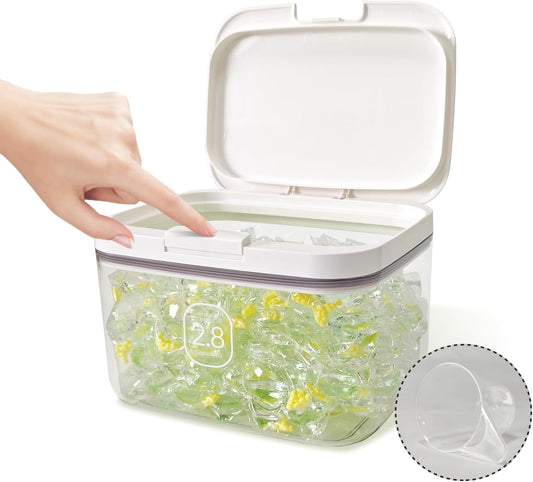 Laundry Pod Holder with Lid - Sealed Automatic Pop-Up Dispenser, 94oz/115 Pod Capacity, ABS/PP Durable Container for Laundry Room Organization, Multi-Purpose for Detergent Powder/Dryer Sheets