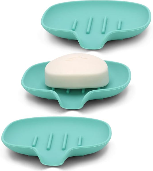 3 Pack Soap Bar Holder, AIMAIAIMAI Self Draining Soap Dish, Quick Drainage, Soap Dishes for Bathroom, Shower, Silicone Soap Tray for Kitchen, Dishwasher Safe (Green)
