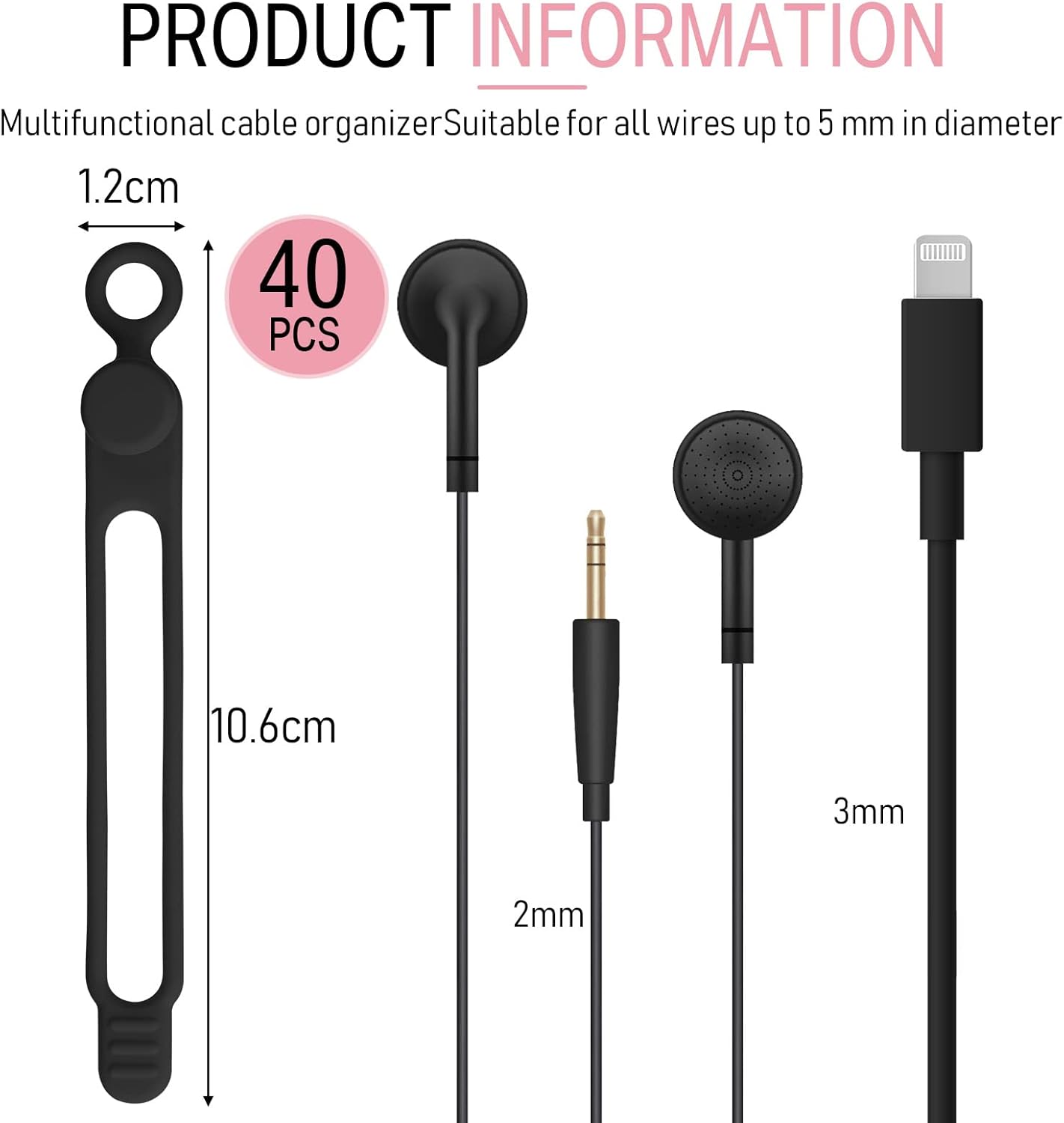 Nuanchu 40 Pcs Silicone Cable Ties Reusable Holder Adjustable Straps Multipurpose Charging Cable Organizer for Fastening Charging Cords Wires(4.17 Inch,Black, Gray)