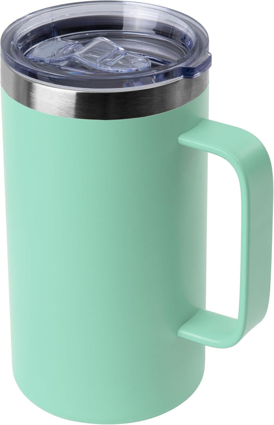 DOMICARE 24oz Mug with Handle and Lid, Stainless Steel Coffee Mug, Reusable Insulated Cup, Travel Mug with Handle, Double Wall Vacuum Coffee Tumbler for Men and Women, Mint Green, Pack 1