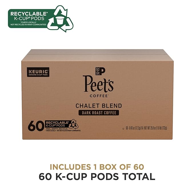 Peet's Coffee, Dark Roast Keurig K-Cup Pods - Chalet Blend 60 Count (1 Box of 60 K-Cup Pods)