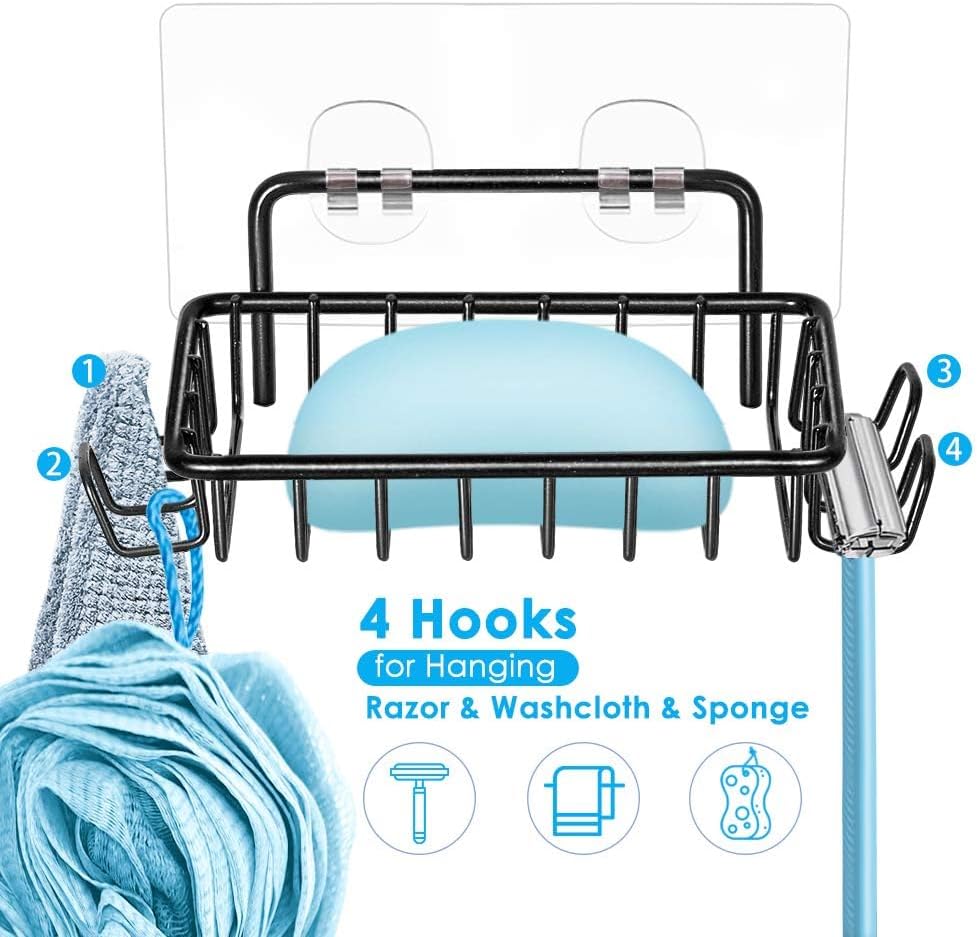 Nieifi Shower Caddy Shelf with Hooks Storage Rack Organizer Adhesive Stainless Steel without Drilling for Bathroom, Lavatory, Washroom, Restroom, Shower, Toilet, Kitchen (Black, 3 Pack)