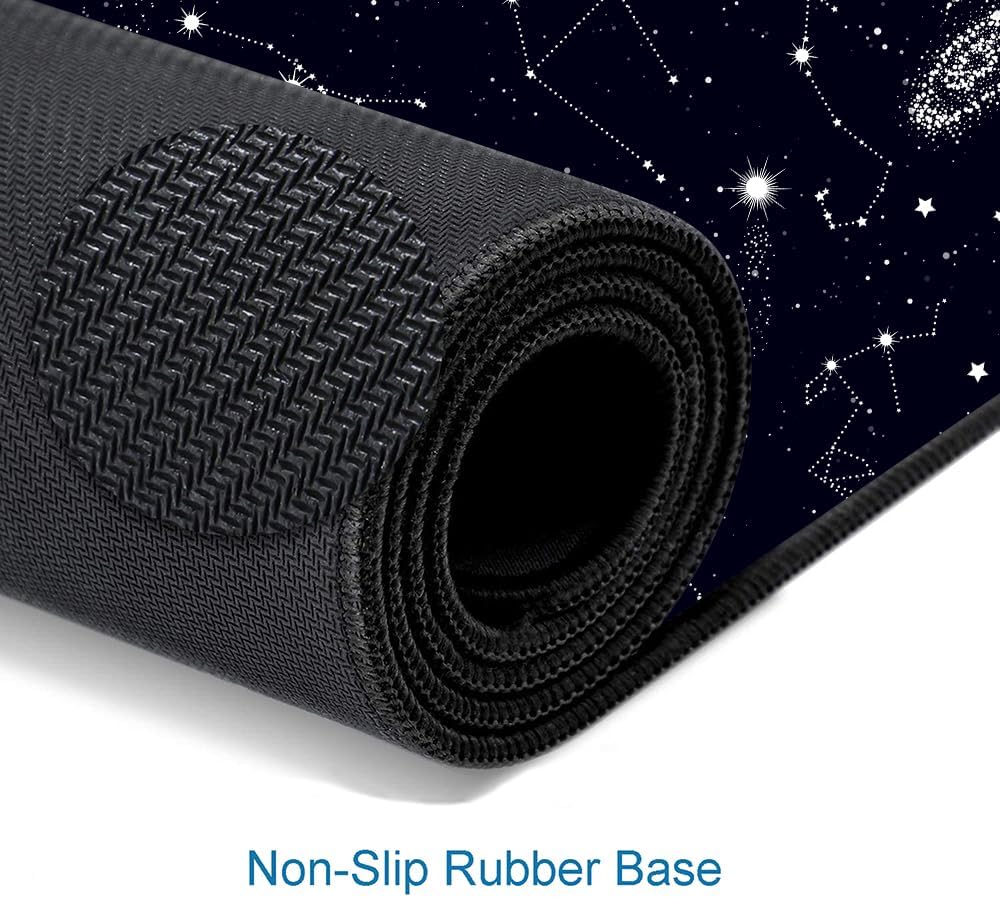 Large Gaming Mouse Pad with Stitched Edges, Black Constellation Desk Mat Extended Keyboard Pad, Non-Slip Rubber Base Desk Pad for Keyboard and Mouse, 31.5X11.8 inch, Sun and Moon