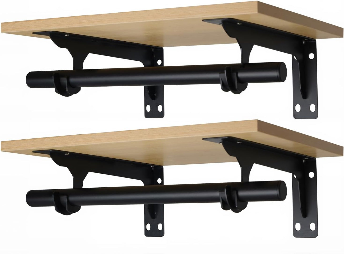 FIRJOY Wall Mounted Clothes Rack, with Top Shelf and Hanging Rod, Heavy Duty (2 PACK 11.8" x 15.7", Black)