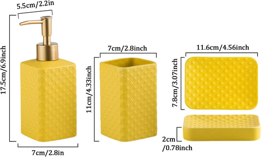 Bathroom Accessories Set Ceramic Soap Dispenser Toothbrush Holder Bathroom Tumbler Soap Dish Bathroom Decor Vibrant Modern Bathroom Set (Yellow 4-Piece Suit)