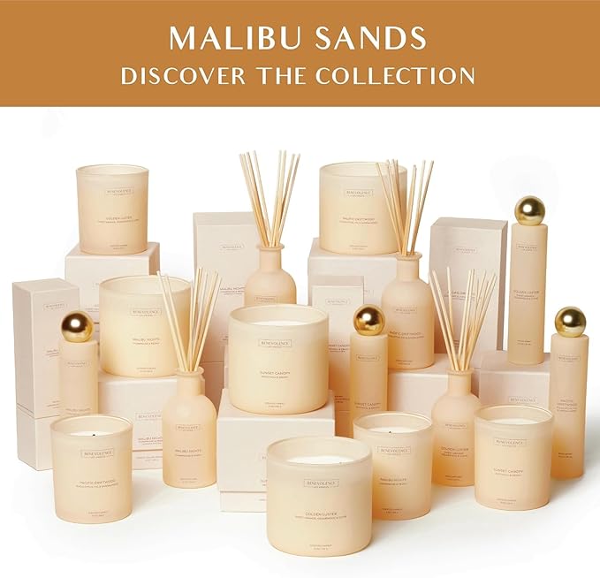 Benevolence LA Reed Diffuser for Home | Patchouli & Ebony | Elegant Home & Bathroom Decor | Long-Lasting Oil Diffuser Sticks | Malibu Sands Collection