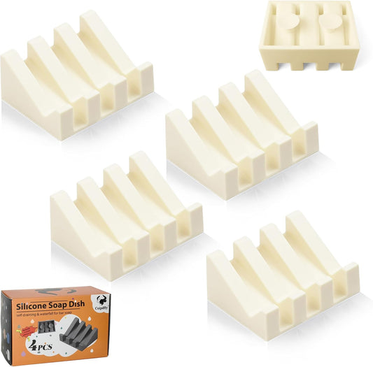 Self Draining Soap Dish,Silicone Suction Cup Soap Holder, Bathroom Soap Dish for Bar Soap,Can Extend Soap Life,Bathroom, Bath Tub, Kitchen Sink (4, Cream White)