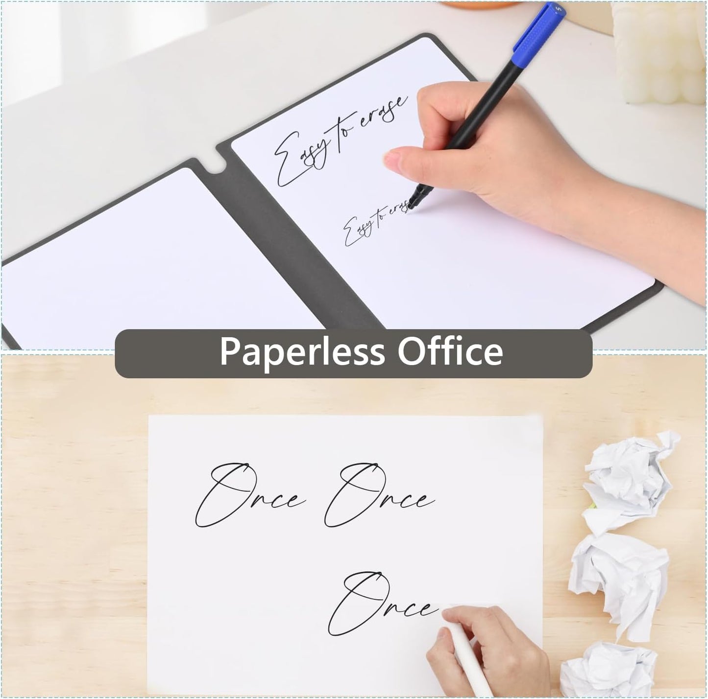 Portable Dry Erase Board,Portable White Board,Small Dry Erase Board,Foldable,Erasable,Repeatable,9.5 * 6.6 inches,for Office,Home,School,Study,Meeting(Black)