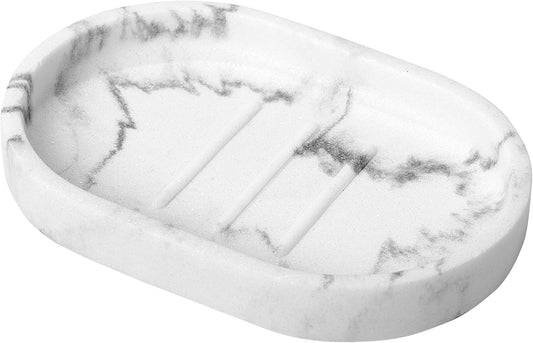 Luxspire Soap Dish, Bar Soap Holder, Soap Tray with Raised Design, Oval Soap Dish Soap Container for Bathroom Sink Kitchen Counter, Gravel White