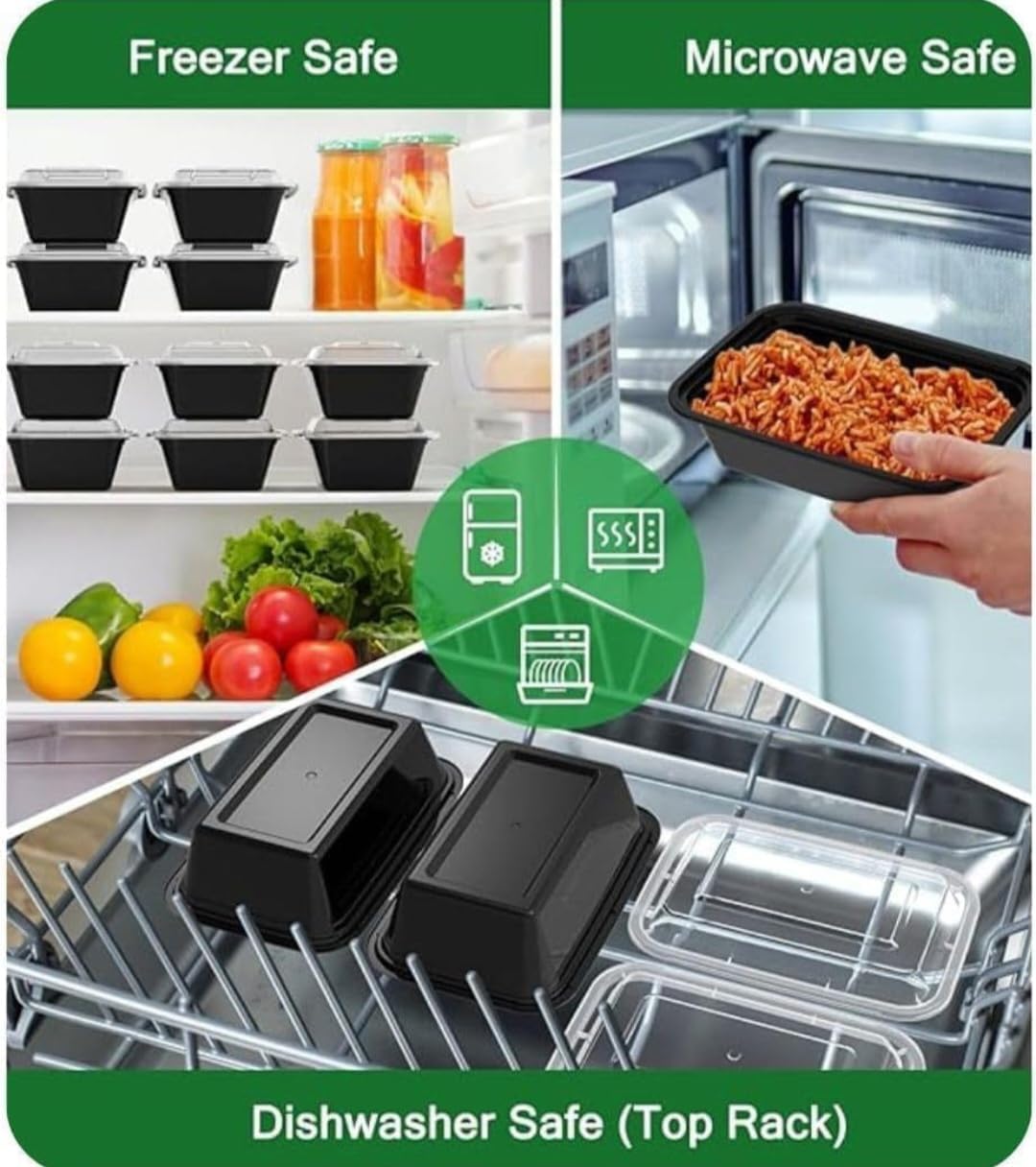 15 piece Meal Prep Containers Reusable with Lids, Sturdy Leakproof & Food Safe, Microwave, Freezer, Dishwasher Safe Food Prep Containers, To Go Take Out plactic food storage