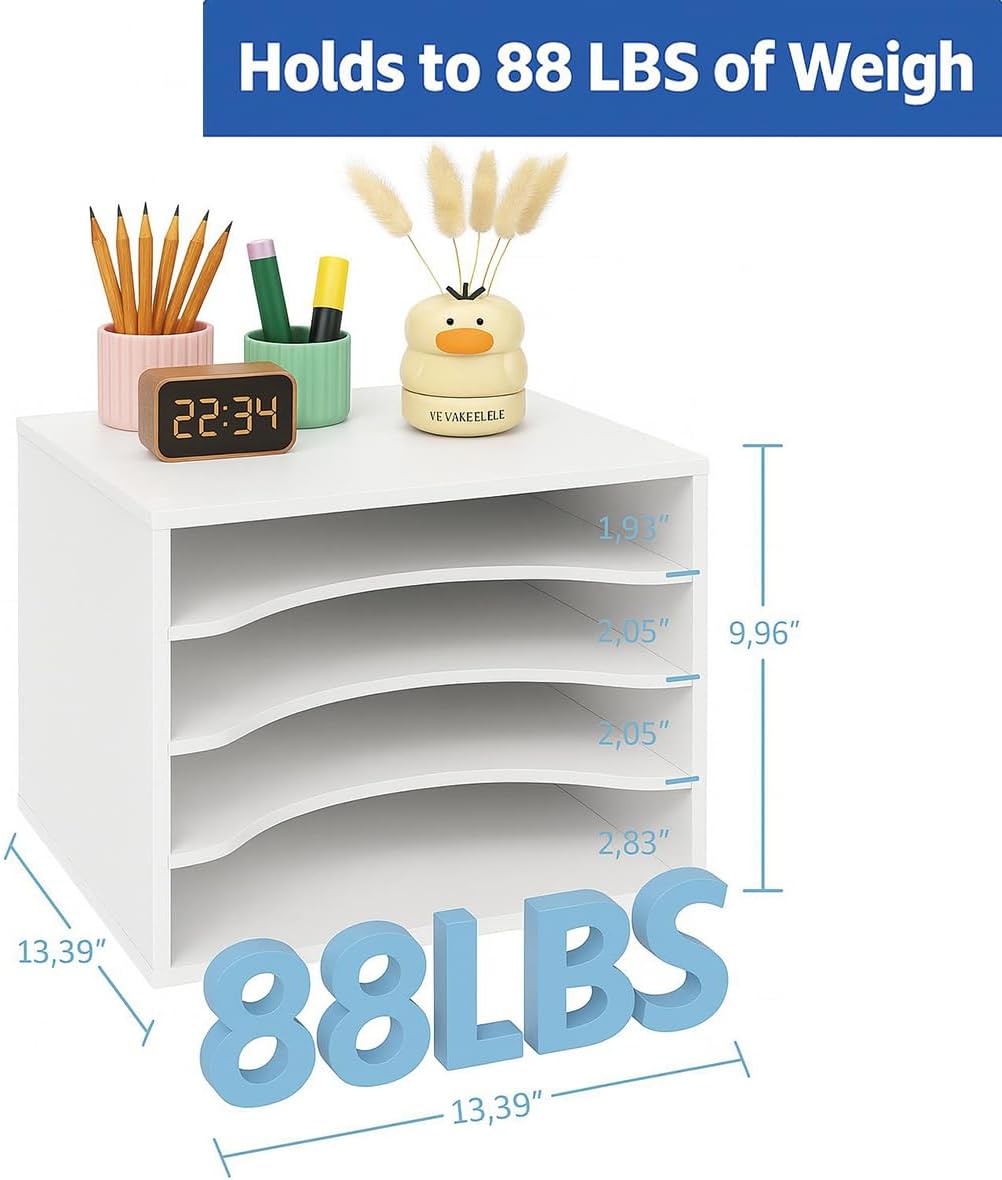EMERIT Paper Organzier Wood Desktop Organizer Storage Letter Tray File Sorter with Adjustable Shelves for Home Office