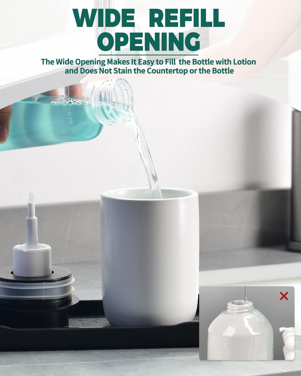 BosilunLife Foaming Soap Dispenser - Ceramic White Soap Dispenser Bathroom Small Foam Hand Dispenser Refillable Kitchen Dish Soap Bottle Hand Wash Dispenser