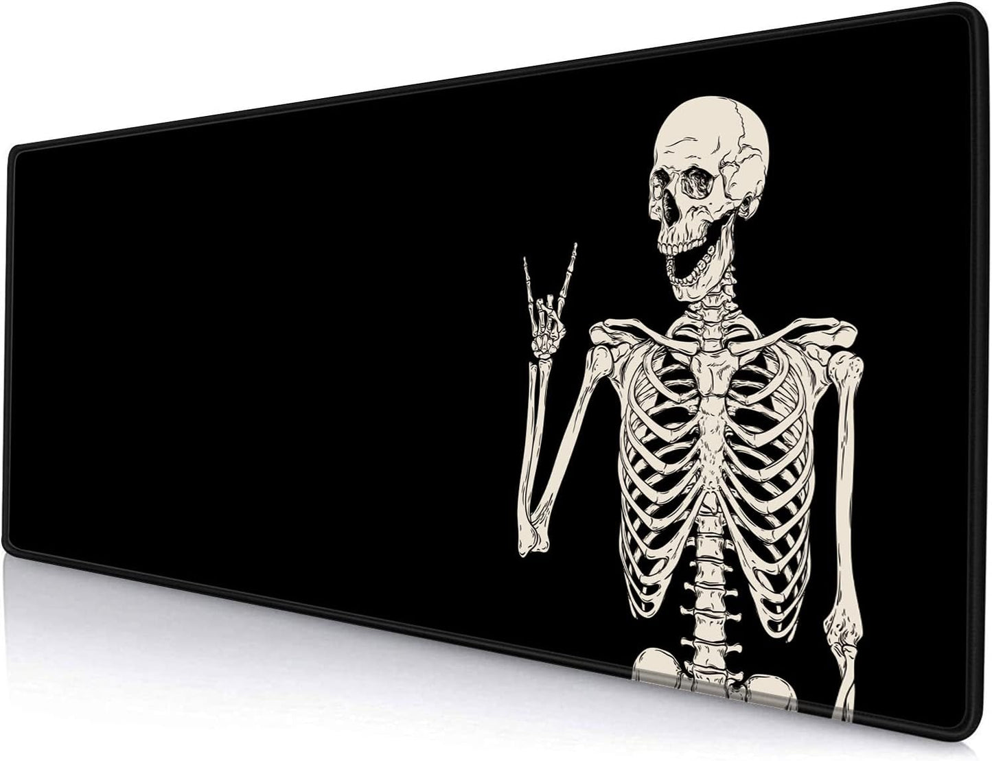 Gaming Mouse Pad, Large Mouse Pads for Desk, Non-Slip Rubber Base Mousepad, Keyboard Mouse Mat, Desk Pad with Stitched Edges, 31.5x11.8 inch Black Human Skeleton